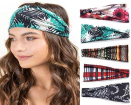 DHL INS Women Yoga Running Printing Headbands Wide Stretch Hairband Fashion Sport Sweat Cotton Elastic Turban Lady Headdress 3857040