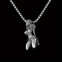 Fashion New Creative Silver Girl Pendant Necklace Casual Street Motorcycle Jewellery Ornament