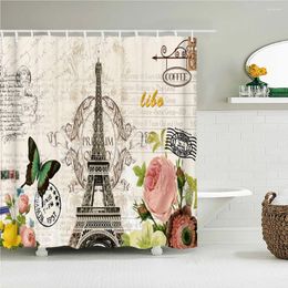 Shower Curtains Retro Elegant Paris Tower Beautiful Scene Rose Butterfly Bathroom Decor 3d Printing Bath Curtain With 12 Hooks