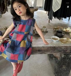 Girl Dresses 2024 Style Girls Plaid Dress Fashion Summer Cotton 2-9 Years WW684