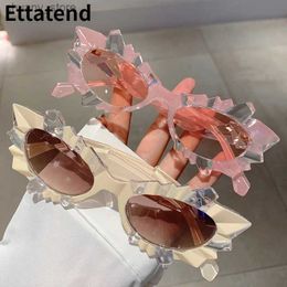 Sunglasses Ins Fashion Irregular Frame Sunglasses Women Luxury Brand Cat Eye Sun Glasses Vintage Gradient Eyeglasses Candy Colour Eyewear Y240416