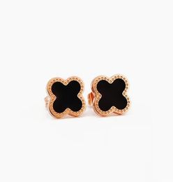 Fashion Women Style White Black Four Leaf Clover Stud Stainless Steel Earring4553936