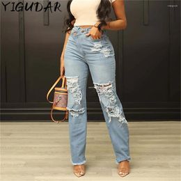 Women's Jeans Y2K Baddie Clothes HOLE Trousers Blue Vintage Women Denim Low Rise Rave Outfits Pants 2024