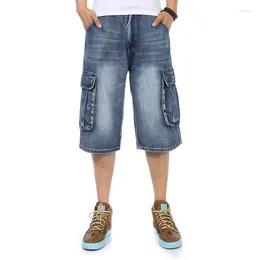 Men's Jeans Men Summer Denim Shorts Cargo Multi Pockets Jean Baggy Calf-Length Pants 42 44 46