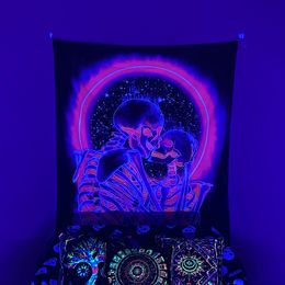 Noctilucent skull lovers tapestry hanging cloth tapestries background cloth night glow ins style hanging cloth decorative cloth bohemian tapestry