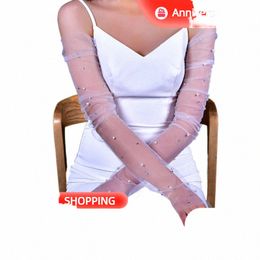 mzc01 Wedding Gloves Fingerl Opera Length Bridal Gloves Women Pearls Diamd Removable Sleeves Girlfriend Bridal Accories K3C9#