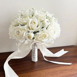 Wedding Flowers Bouquet Bridal Accessories Babys Breath Artificial Roses Rhinestones Bride Bouquets Centerpieces Party Decor