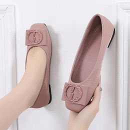 Casual Shoes Fashion Ballet 2024 Spring Square Head Shallow Mouth Soft Leather Comfortable Flat Bottom Women's