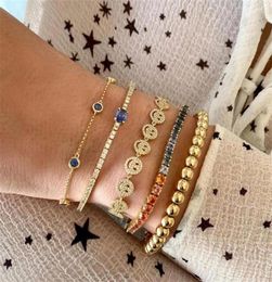 gold plated Women girl Micro Pave Cubic Zirconia Good Luck Happy face Disc Charm bracelets Birthday Gifts Jewelry 220215217i9118587