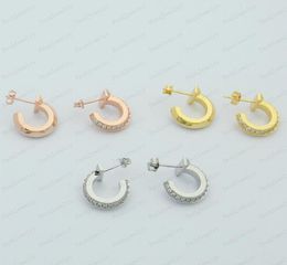 Luxury C shape circle half diamond earrings designer pendant fashion stainless steel necklace couple Christmas gift with original 9738389