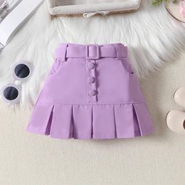 Clothing Sets Little Girls Skirt Summer Sweet Outfits Round Neck Sleeve Tops Pleated Mini Dress With Belt Toddler Cute Clothes