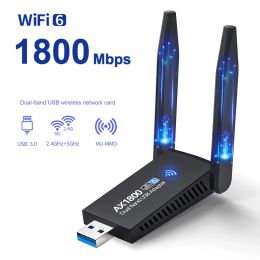 Cards 1800M USB WIFI 6 Adapter Dual Antenna Network Card AX1800 Dual Band 2.4G 5G WiFi Adapter for PC Laptop Tablet Game Controller