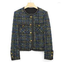 Women's Jackets High Quality Plaid Sequins Small Fragrance Jacket O Neck Loose Casual Fashion Basic Vintage Elegant Office Tweed
