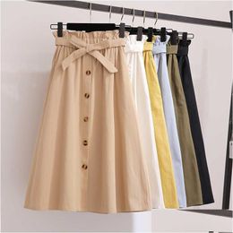 Skirts Women Fashion High Waist Skirt Spring Summer Midi Womens Elastic A Line Ladies With Belt 210611 Drop Delivery Apparel Women'S Dh1Yh