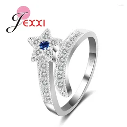 Cluster Rings Fashion Five Star Shape Clear Micro Cubic Zirconia Women Wedding Party 925 Sterling Silver Bands Jewellery