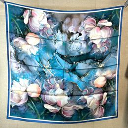 Scarves Satin Silk Scarf Shawl Soft Smooth Floral Printed Womens Fashion Elegant Foulard Echarpe 88x88cm