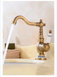 Bathroom Sink Faucets Vintage Bronze Floral Ceramic Inlaid Basin Faucet Brass Kitchen Washroom Cabinet Mixer Wholesale No.128