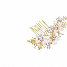 bridal Wedding Crystal Bride Hair Accories Pearl Fr Headband Handmade Hairband Beads Decorati Hair Comb For Female k4cW#