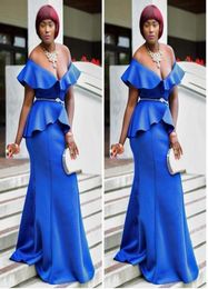 Royal Blue Low Cut Prom Dresses Plus Size Peplum Mermaid Evening Gowns South African Women Cocktail Party Dress Custom Made Mother7275215