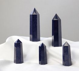 Raw ore blue gold sandstone Quartz Pillar Arts ornaments Energy stone Wand Healing Gemstone tower Natural Crystal point3022303