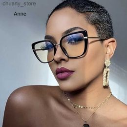 Sunglasses New Retro Cat Eye Women Anti Blue Light Glasses Frame Fashion Designer Thin Face Flat Mirror Clear Reading Top Quality Ins Trend Y240416