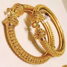 Bangle 24K Luxury Wedding Dubai Bangles Gold Color For Women Girls Bride India Bracelets Jewelry Gift Can Open 210713 Drop Delivery Dh9Ug