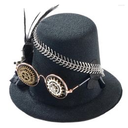 Berets Top Hat Unisex Cosplay For Halloween Industrial Age With Gear Feather Chain Rose