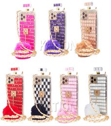 Mens Designer Winter Style Fur Ball Perfume Bottle Diamond Phone Case For iphone 11 xr xsmax 8plus Lanyard Rhinestone 11PRO MAX Ph1564536