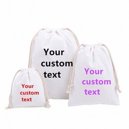3pcs 3 Size Custom Text Drawstring Bag Canvas Present Bag Kids Birthday Party Accory Christmas Sack Persalized Storage Bag K6iM#