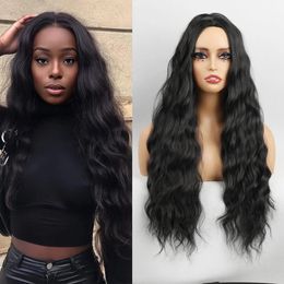 Black Wave Wigs For Women Long Natural Deep Wig Middle Part Syntetisk peruk Värmebeständig Fake Hair Daily Party Använd 26 tum 240416