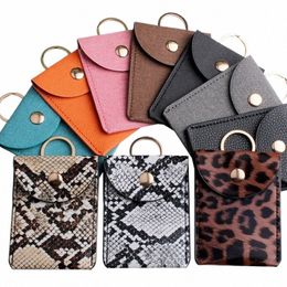 fi Mini Print PU Functi Card Case Busin Card Holder Men Women Credit Card Bag ID Key Wallet with Keychain m5E9#