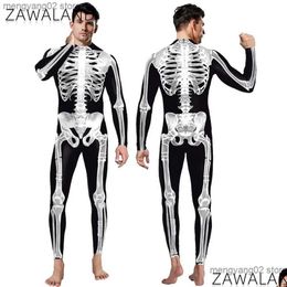 Theme Costume Cosplay Come Scary 3D Skeleton Print Bodysuits Adt Clothes Unisex Halloween Carnival Sexy Elastic Spandex Jumpsuits Ca Dhovq