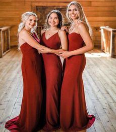 Cheap Burgundy Spaghetti Bridesmaid Dresses Elegant Mermaid Open Back Wedding Guest Gown Plus Size Long Formal Prom Evening Dresse7445142