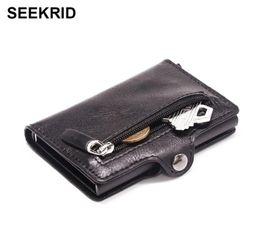 Men039s Aluminum Credit Card Holder RFID Blocking Metal Hasp Cardholder Male Slim Smart Wallet Leather Case Coin Pocket Purse f6361057
