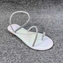 Sandals Womens 2024 Summer Footwear with Colourful Water Diamond New Design Luxury Open Toe Vacation Beach Ladies Flat Shoes H240416 P94R