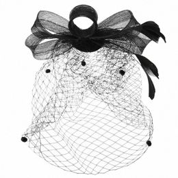 veil Hat Headband Tea Fascinator Party Black Fascinators Mesh Hats Birdcage Wedding Veils Face Vintage Flapper 1920S Bowknot C8qj#