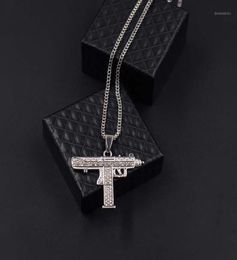 Hip Hop Iced Out Choker Full Rhinestone Number Machine Gun Pendent 2021 Necklaces Present Bling Rapper Jewelry Chains5651656