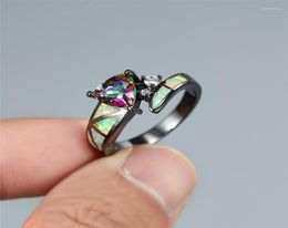 Wedding Rings Mystic Rainbow Triangle Zircon Ring White Opal Stone Engagement Antique Black Gold For Women Vintage Jewelry8039906