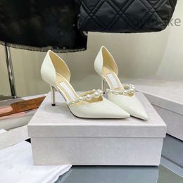 Fashion Women Pumps Sandals London AURELIE 65 mm Italy Refined Pointed Toe Pearl Ankle Strap White Patent Leather Designer Wedding Party Sandal High Heels Box EU 34-42