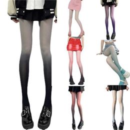 Sexy Socks Women Gothic Thin Pantyhose Gradient Contrast Color Semi Sheer Sexy Silky Tights P8DB 240416