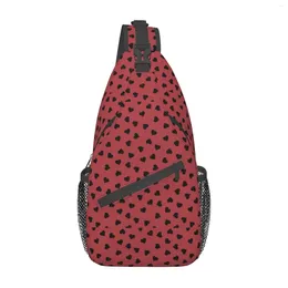 Backpack Tile Pattern Black Hearts Sling Chest Cross Bag School Travel Polyester Casual Unisex Mini One Size