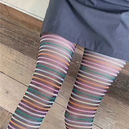 Sexy Socks Colourful Striped Pantyhose Women Tights Women Punk Styles Sexy Lingerie Hosiery Y2k Girls Tights Thigh High Stockings Pantyhoses 240416