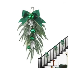 Decorative Flowers Christmas Wreath Pine Tree Door Hangings With Bells Bow Tie Branches Wall For