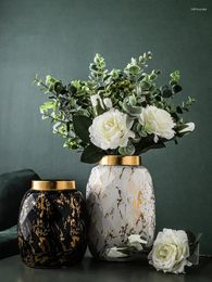 Vases European Gilded Ceramic Vase Marble Pattern Countertop Living Room Furnishings Flower Arrangement Fresh Flowers Hydroponic