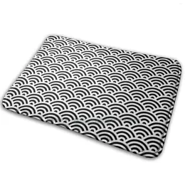 Carpets Black & White Seigaiha | Japanese Circle Waves Pattern Mat Rug Carpet Anti - Slip Bedroom Entrance Door