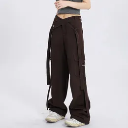 Women's Pants Y2K For Women Trendy High Street Cargo With Pockets Wear Retro V Shaped Waist Loose Wide Leg Sweatpants