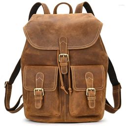 Backpack Nesitu Highend A4 Vintage Black Brown Coffee Top Grain Genuine Leather 14'' Laptop Women Men's Backpacks Male Travel Bag M9497