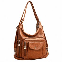 3 In 1 Women Back Pack Bagpack Vintage Women Bag Retro Pu Leather Ladies Casual Tote Designer Shoulder Bag Women's Handbag Sac y0Ia#