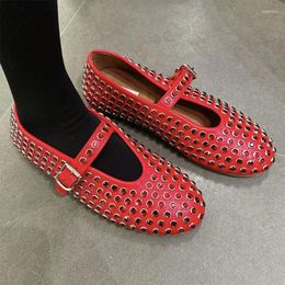Casual Shoes 2024 Fashion Women's Crystal Rivet Flat Cute Girls Round Toe Low Heel Sandals Spring And Summer Ballet