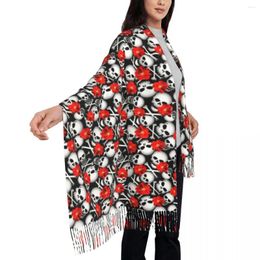 Scarves Sugar Skull Print Scarf Red Flowers Outdoor Shawls And Wraps With Long Tassel Female Vintage Autumn Design Bufanda